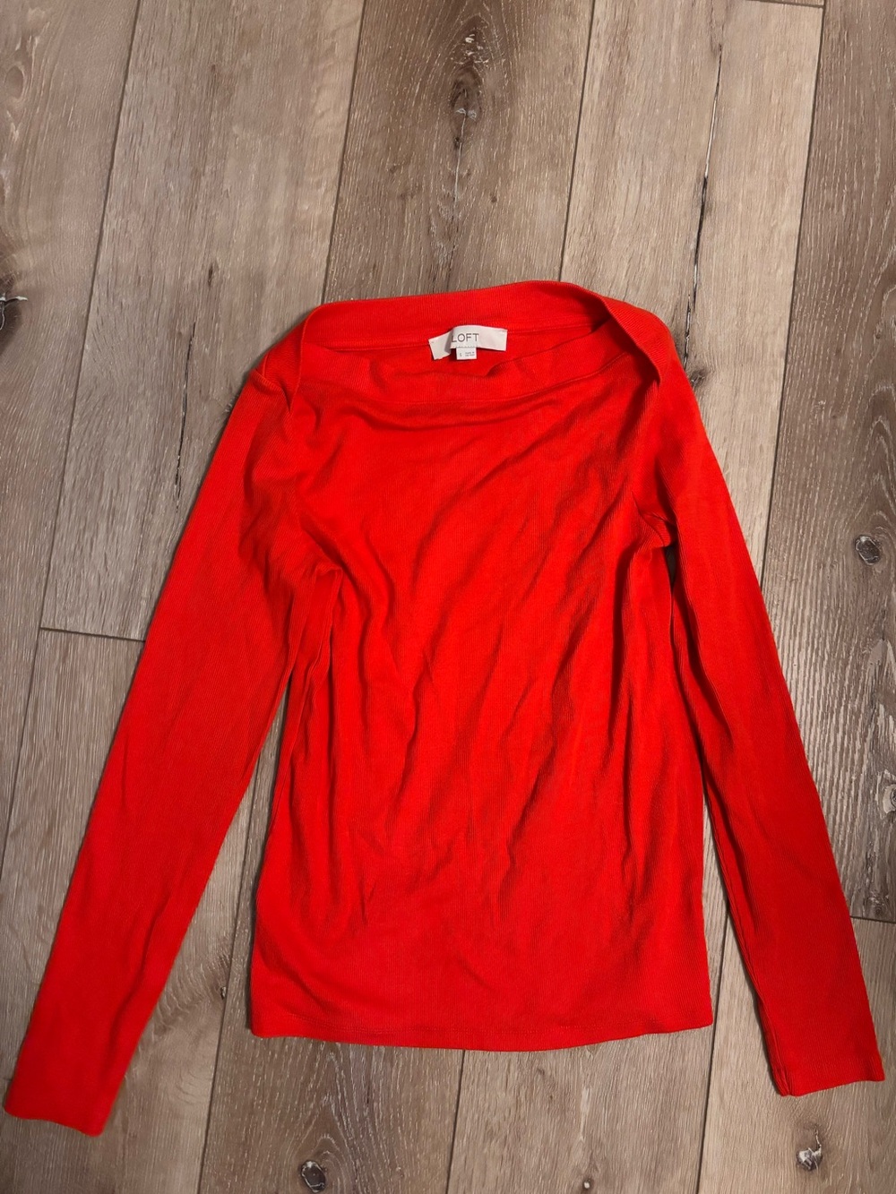 LOFT Bright Red Long-Sleeve Boatneck Top